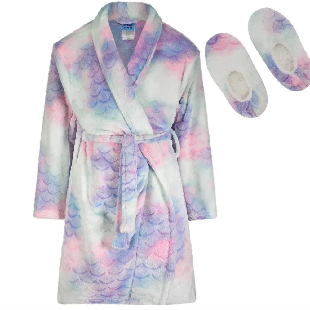 SLEEP ON IT || Girls Mermaid Plush Fleece Robe and slippers - NWT - L(14/16) - Picture 2 of 5